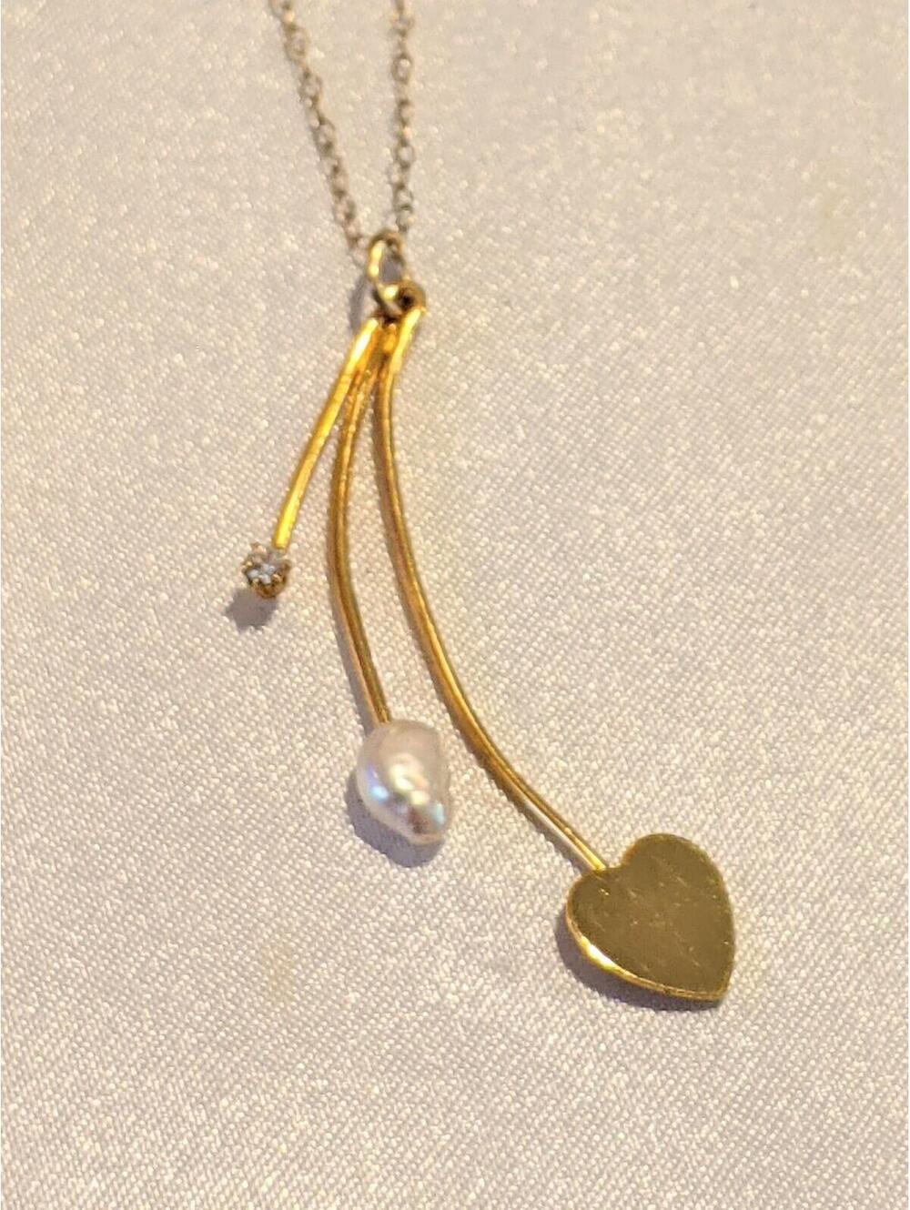 Vintage 80s Delicate 14k Gold Filled Cultured Pearl CZ Spray Necklace 18" Chain